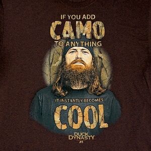 VTG Duck Dynasty Men's Short Sleeve Brown T Shirt Size L/XL Camo Jase Robertson